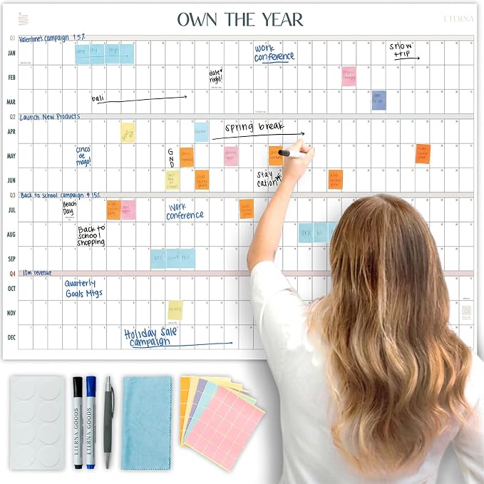 Own the Year GIANT UNDATED Wall Calendar | 4ft x 3ft Full-Year Reusable Dry by EternaGoods
