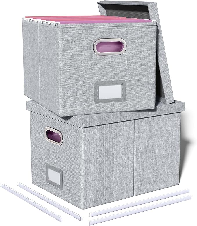 2 Pack File Storage Organizer, Filing Box, Portable File Box by Oterri