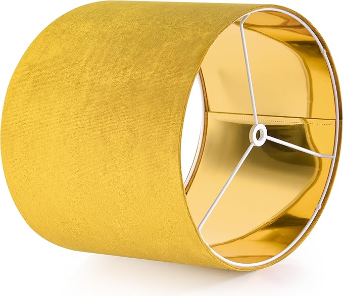 Yellow Velvet Drum Lamp Shade Medium Lampshade 13``Top×13``Bottom×10``High - Image 4