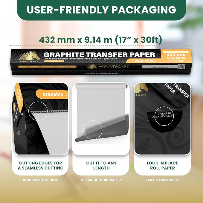 MyArtscape Graphite Transfer Paper Roll, Graphite Paper, Precise Carbon Paper - Image 2