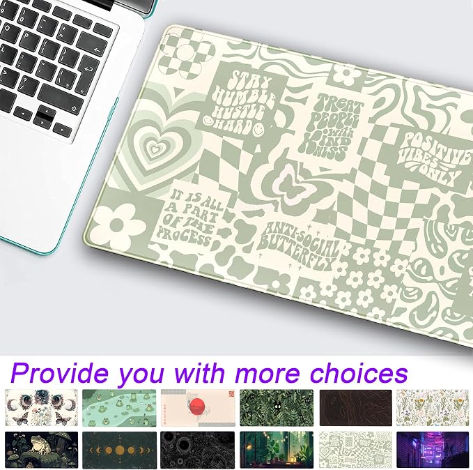 Boho Aesthetic Desk Mat Beige Retro Hippie Boho XXL Large Extended Gaming Green - Image 2