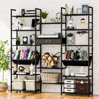 NUMENN Triple Wide 6 Tier Bookshelf, Adjustable Rustic Industrial Style Book - Image 5