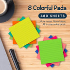 Lined Sticky Notes 3x3 Pack of 8, Bright Colored Super Self Sticky Pads - Image 9