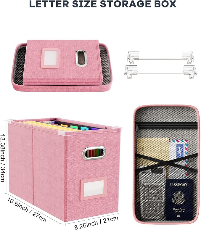 Oterri File Organizer With Lid, Hanging Filing Box With Mesh Pocket, Document - Image 2