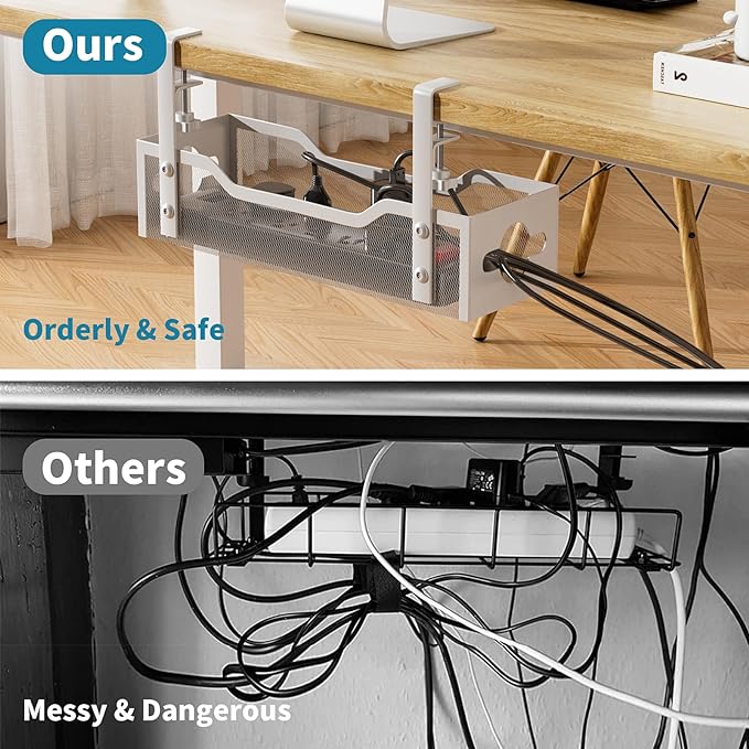 Under Desk Cable Management Tray 2 Pack, No Drill Cable Organizer - Image 5