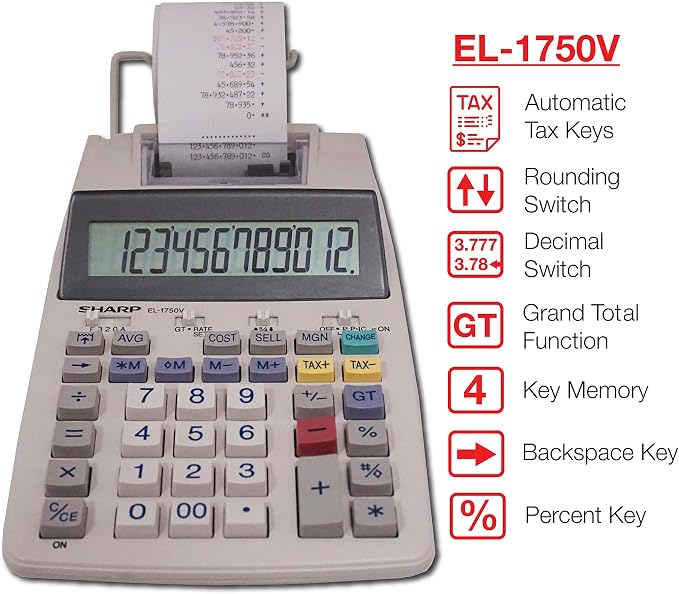 Sharp EL-1750V Two-Color Printing Calculator 2 Lines/Sec 3" Black/Red - Image 2