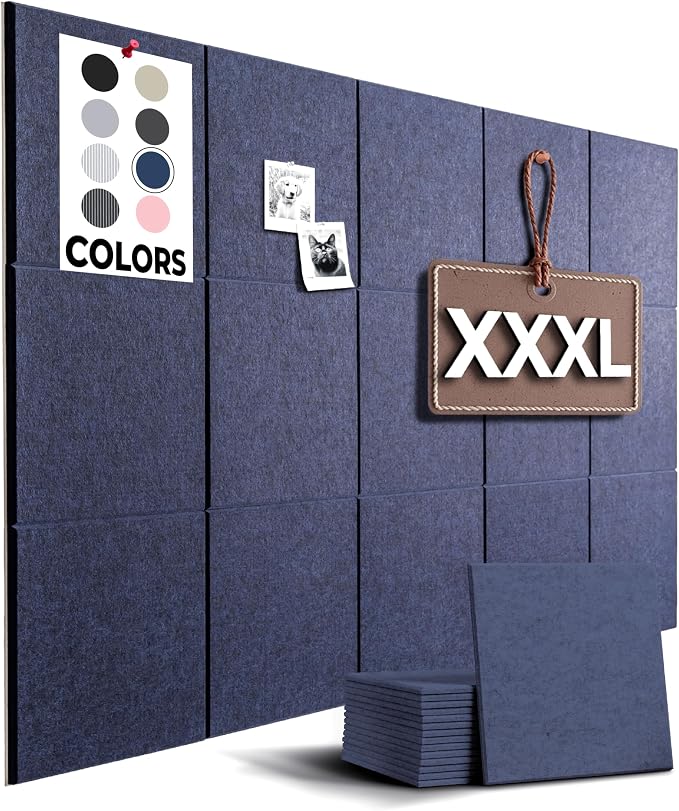 Large Cork Board Alternative | 15 Pack | Sizing Up to 59”x36”, Felt Wall Tiles by WallHero