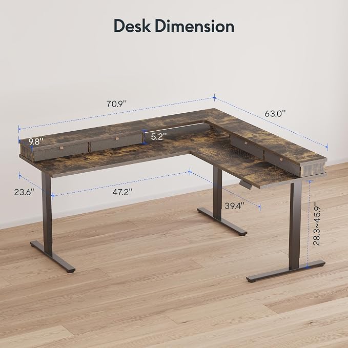 FLEXISPOT 71'' L Shaped Standing Desk Electric Corner Table - Image 3