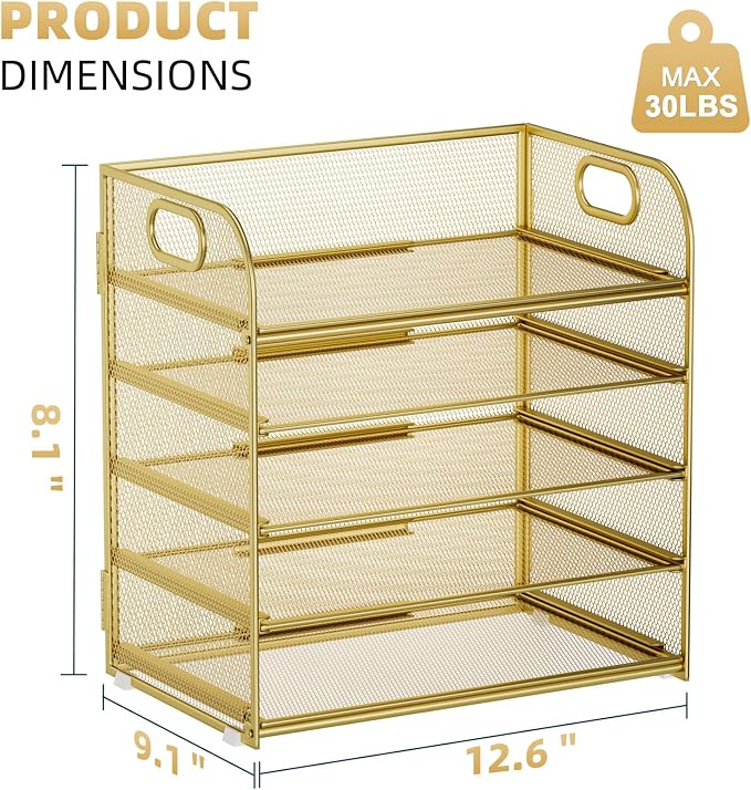 Marbrasse Paper Organizer Letter Tray, 5 Tier Mesh File Organizer - Image 3