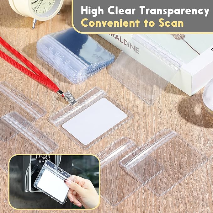 Marspark 300 Pieces Clear Plastic Horizontal Name Badge ID Card Holders - Image 6