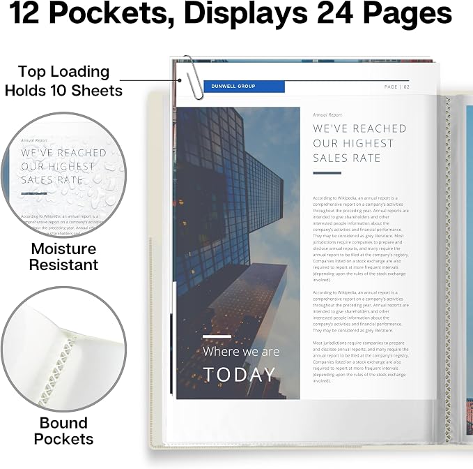 Dunwell Presentation Binder 12-Pocket, Displays 24 Pages, 8.5x11 Portfolio - Image 3