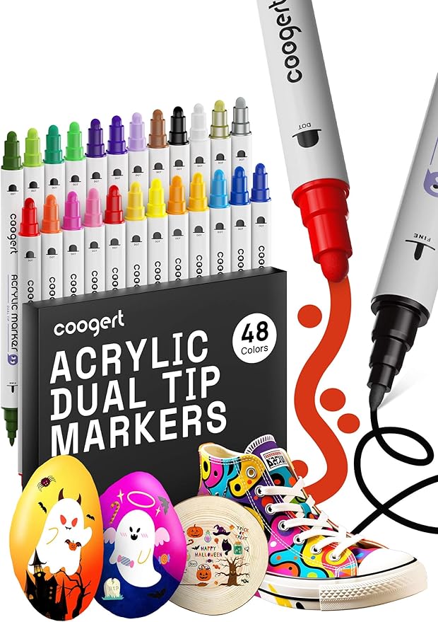 Coogert 48 Colors Dual Tip Acrylic Paint Markers, Fine Tip and Dot Tip Acrylic by CoogertPaintPens