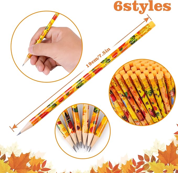Kolewo4ever 100 Pieces Thanksgiving Pencils Assortment Cylinder Wood Pencil - Image 3