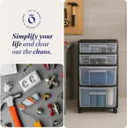 HOMZ 2-Pack Drawer Tower, 4-Tier Clear Plastic Storage Organizer Cart, and - Image 7