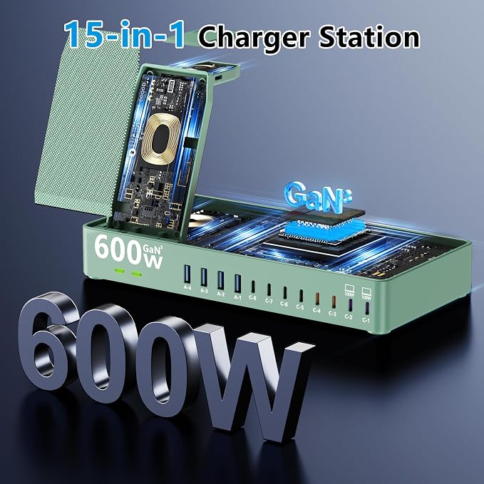 600w Charging Station for Multiple Devices, 15 in 1 Wireless Charger - Image 4
