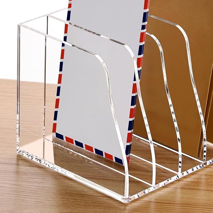 SANRUI Acrylic Desk File Organizer, 5 Vertical Compartments Clear Magazine File - Image 8