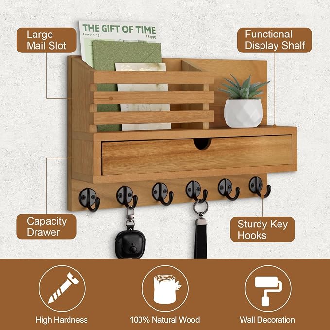 Lucundm Key Holder Wall Mount, Mail Holder - Image 2