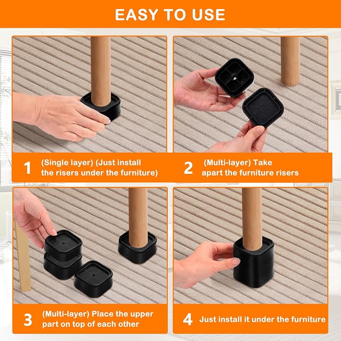 shouwuhho 18 Pack Furniture Risers Adjustable Bed Risers Heavy Duty Lifts - Image 7