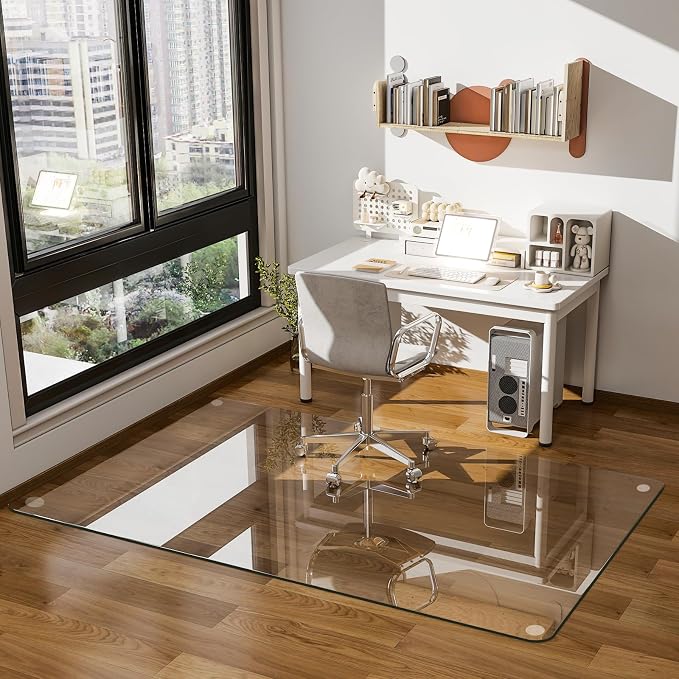 GLSLAND 48" x 60" Tempered Glass Chair Mat Rectangle Heavy-Duty Floor Protector - Image 3