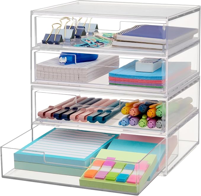STORi Chloe Space-Saving Clear Drawer Organizer Sort Office, Beauty Supplies by STORi