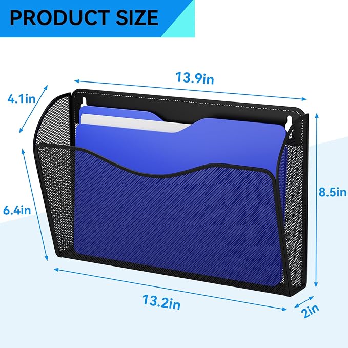 GDINDINFAN Single Pocket Wall File Holder, Mesh Hanging File Folder Paper - Image 3