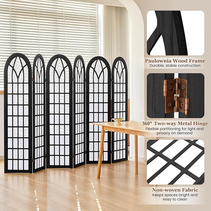 Asnefeli 6 Panel Japanese Room Divider, Shoji Style Partition Divider, Fully - Image 3