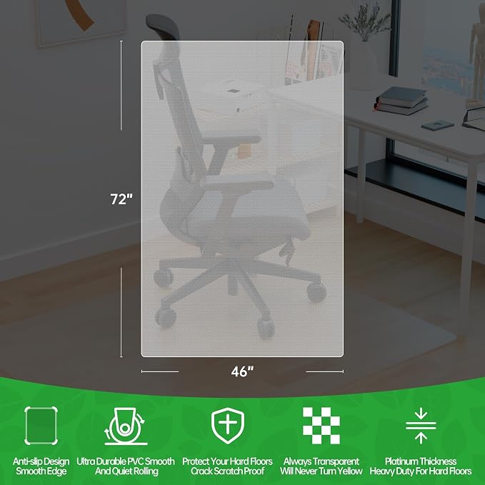 100pointONE Office Chair Mat for Hardwood Floors, Easy Glide Office Mats for - Image 7