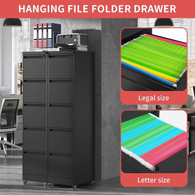 IKIMI 5 Drawer Locking File Cabinet - Image 4