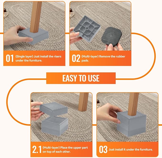 Furniture Risers, 4 Pack Bed Risers - Image 7