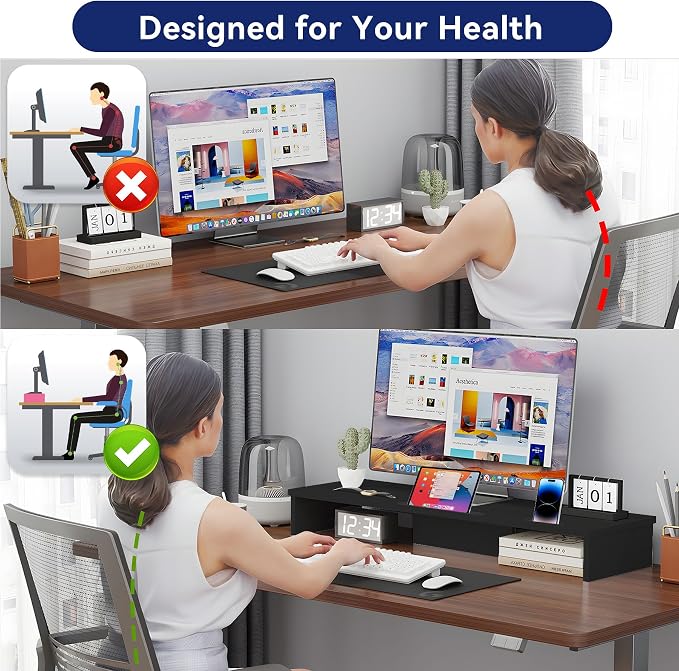 Dual Monitor Stand Riser with Phone Tablet Holder, 35.8in Large Monitor Stand - Image 5