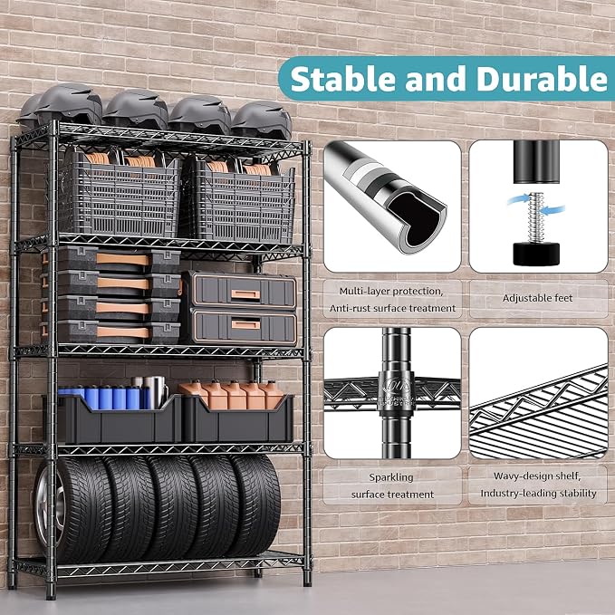 M MZG 1750 lbs Steel Storage Shelving 5-Tier Utility Shelving Unit Steel - Image 5