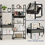 NUMENN Triple Wide 5 Tier Bookshelf, Adjustable Rustic Industrial Style Book - Image 6