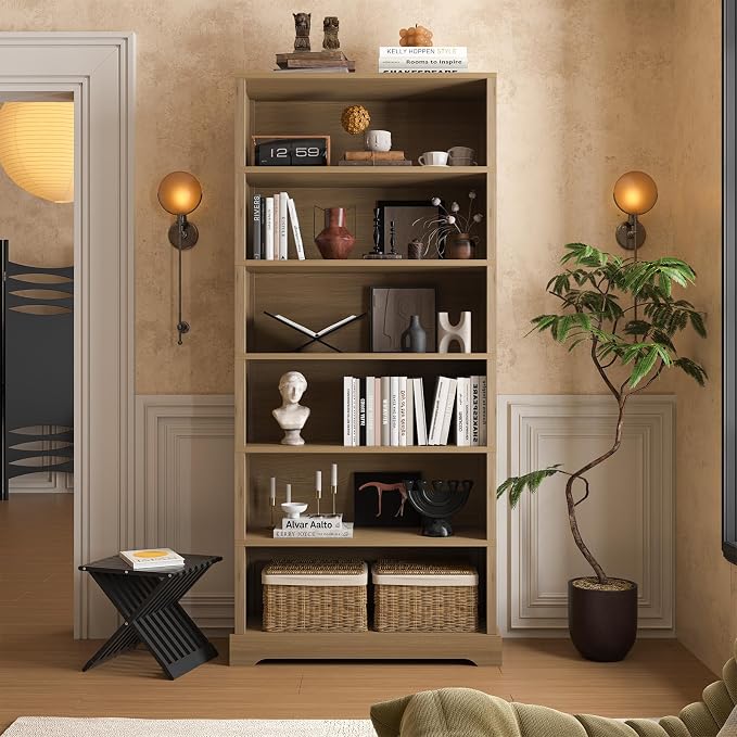 TVU 6-Tier Wooden Bookshelf, 77.2" Tall Farmhouse Style Open Bookcase, 31.5" W - Image 9