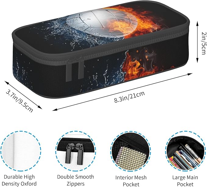 Sports Volleyball Pencil Box Black Kids Teens Pencil Pouch - Image 3