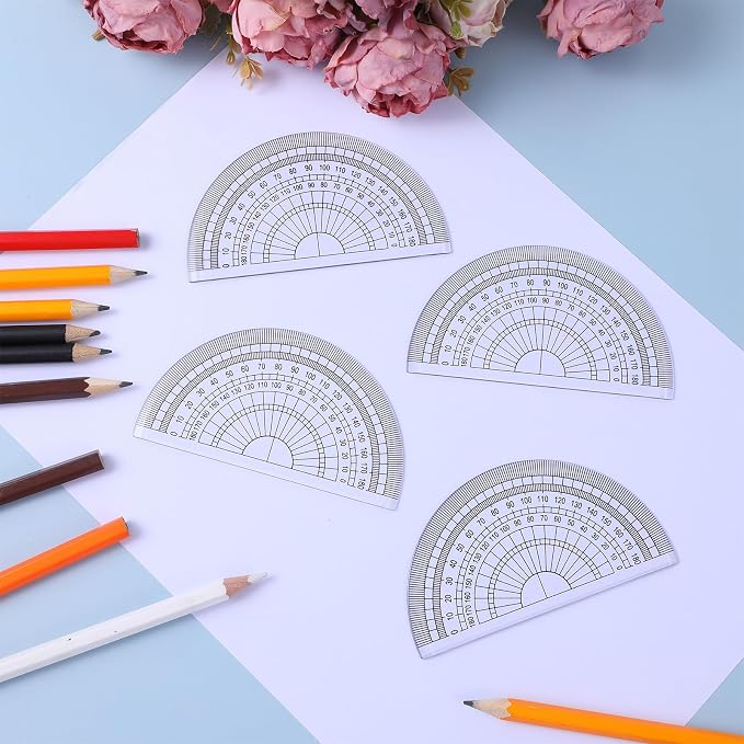 100 Pcs 4 Inch Clear Plastic Protractor Bulk Math Protractors Set 180 Degrees - Image 6