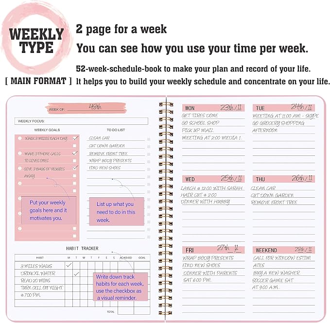 Undated Weekly Planner- Weekly Goals Notebook, A5 To Do List Planner, Habit - Image 4