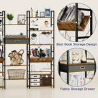 NUMENN Triple Wide 6 Tier Bookshelf, Adjustable Rustic Industrial Style Book - Image 6