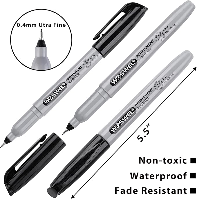 WOSWEL Permanent Markers Bulk, Ultra Fine Point, 48 Pack Black Permanent Marker - Image 6