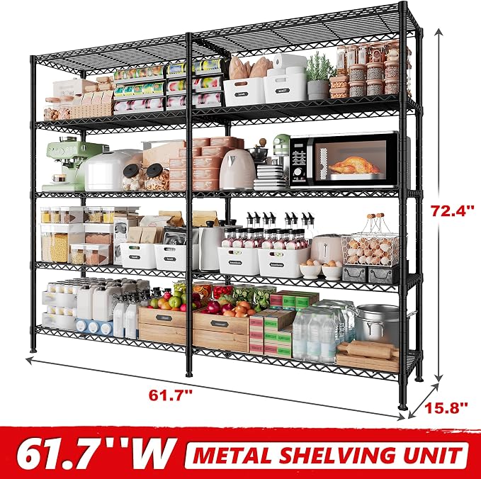 5 Tier Storage Shelves Metal Shelving Unit Load 1500LBS, Adjustable Wire - Image 9