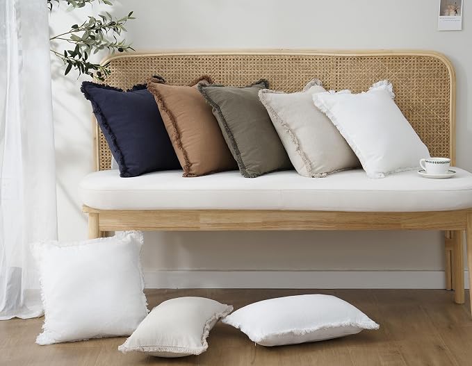 Foindtower Set of 2 Decorative Linen Fringe Lumbar Throw Pillow Covers Boho - Image 7
