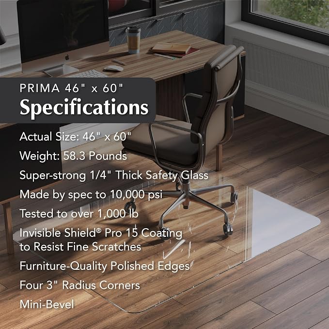 Vitrazza Glass Chair Mat 46” x 60” Superior ¼ Thick, Luminoso Low-Iron Ultra - Image 4