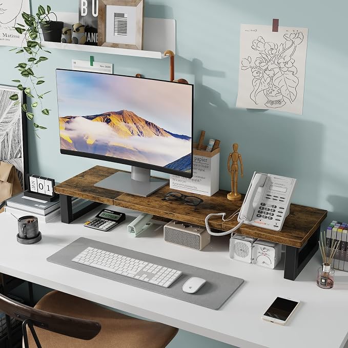 WESTREE Dual Monitor Stand Riser, Wood and Steel Monitor Stand Riser, Computer - Image 3