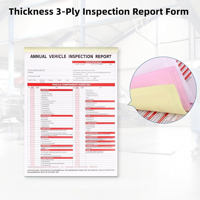15-Pack Annual Vehicle Inspection Report Form, 3-Ply Carbonless Form and - Image 3