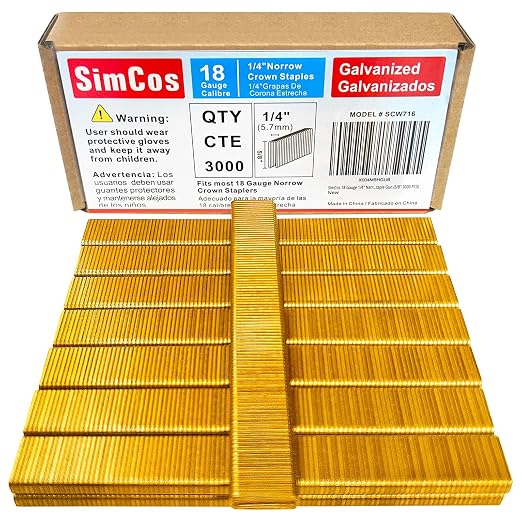 SimCos 18 Gauge 1/4" Narrow Crown Staples, Galvanized Upholstery Staples by SimCos