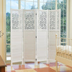Svimi Folding Room Divider, 66.9 Inch 4 Panels Wood Carved Privacy Screens - Image 6