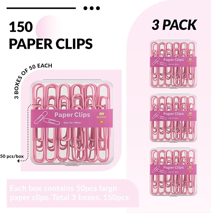 NEEWAY Colorful Large Paper Clips, 2 Inch Jumbo Paper Clips, 3 Pack of 50 - Image 3