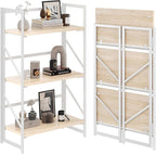 JSB No Assembly Folding Bookshelf, 3 Tier Industrial Metal Book Shelf by HomeFurniture