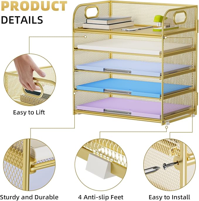 Marbrasse Paper Organizer Letter Tray, 5 Tier Mesh File Organizer - Image 5