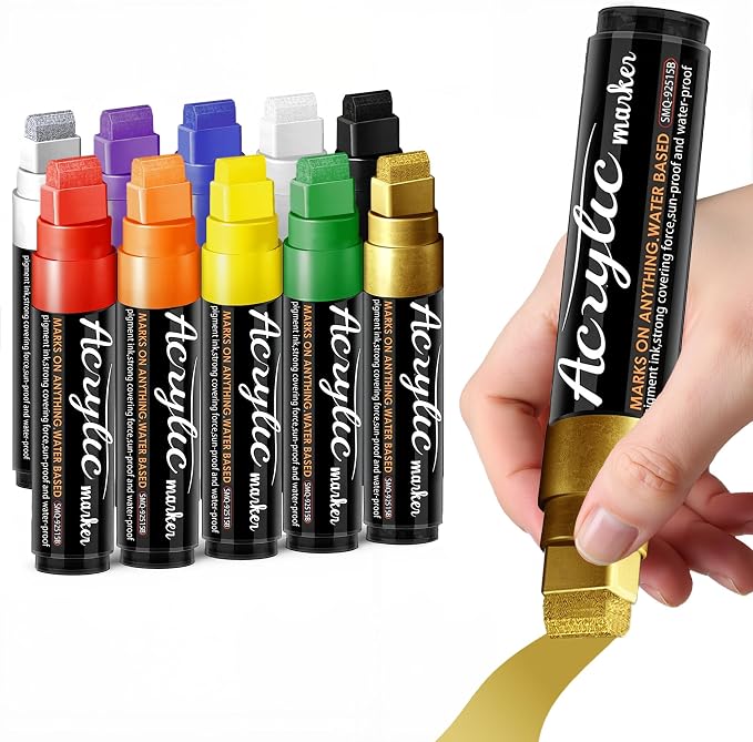 Acrylic Paint Markers, 10 Colors Poster Markers Jumbo 16mm Wide Tip Permanent by MEHVOR-EnrichYourLife