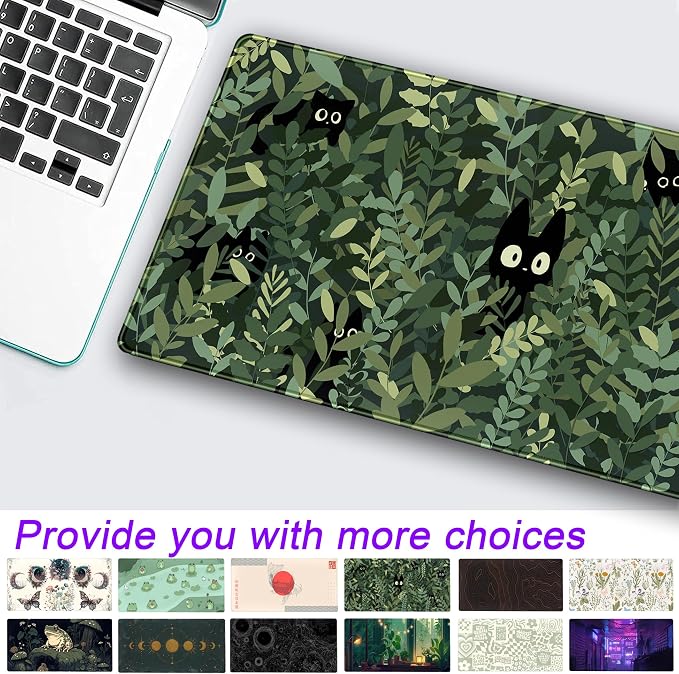 Cute Anime Cats Desk Mat Green Leaves Kawaii Mousepad XXL Extended Large Gaming - Image 2